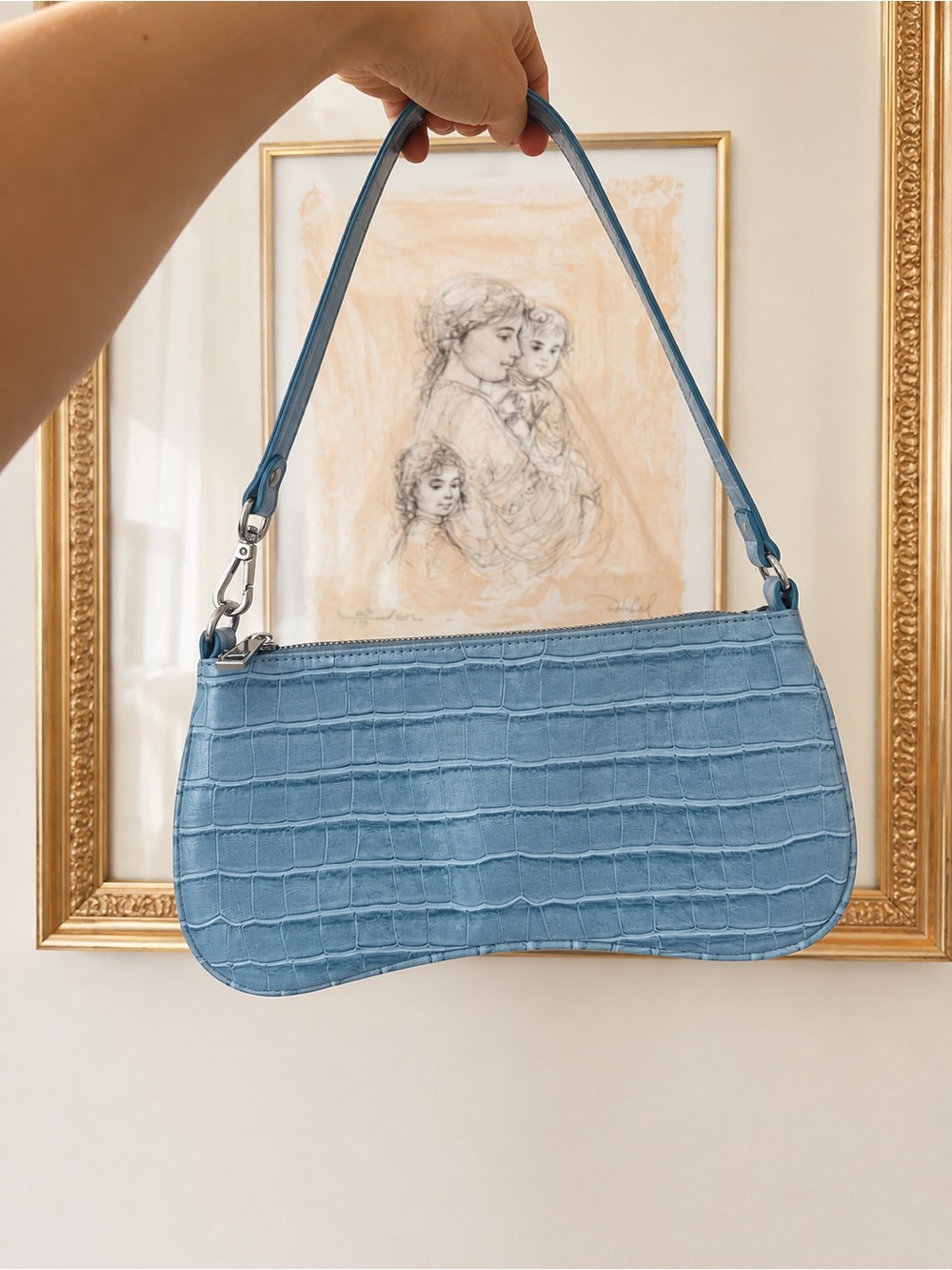 JW PEI Sky Blue Croc-Embossed Shoulder Bag